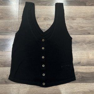 XS Black V Neck Tank Top with Buttons